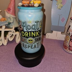 Blue Decorative Jar with Colorful Accents